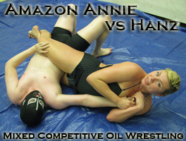 Amazon Annie vs Hanz: Mixed Competitive Oil Wrestling